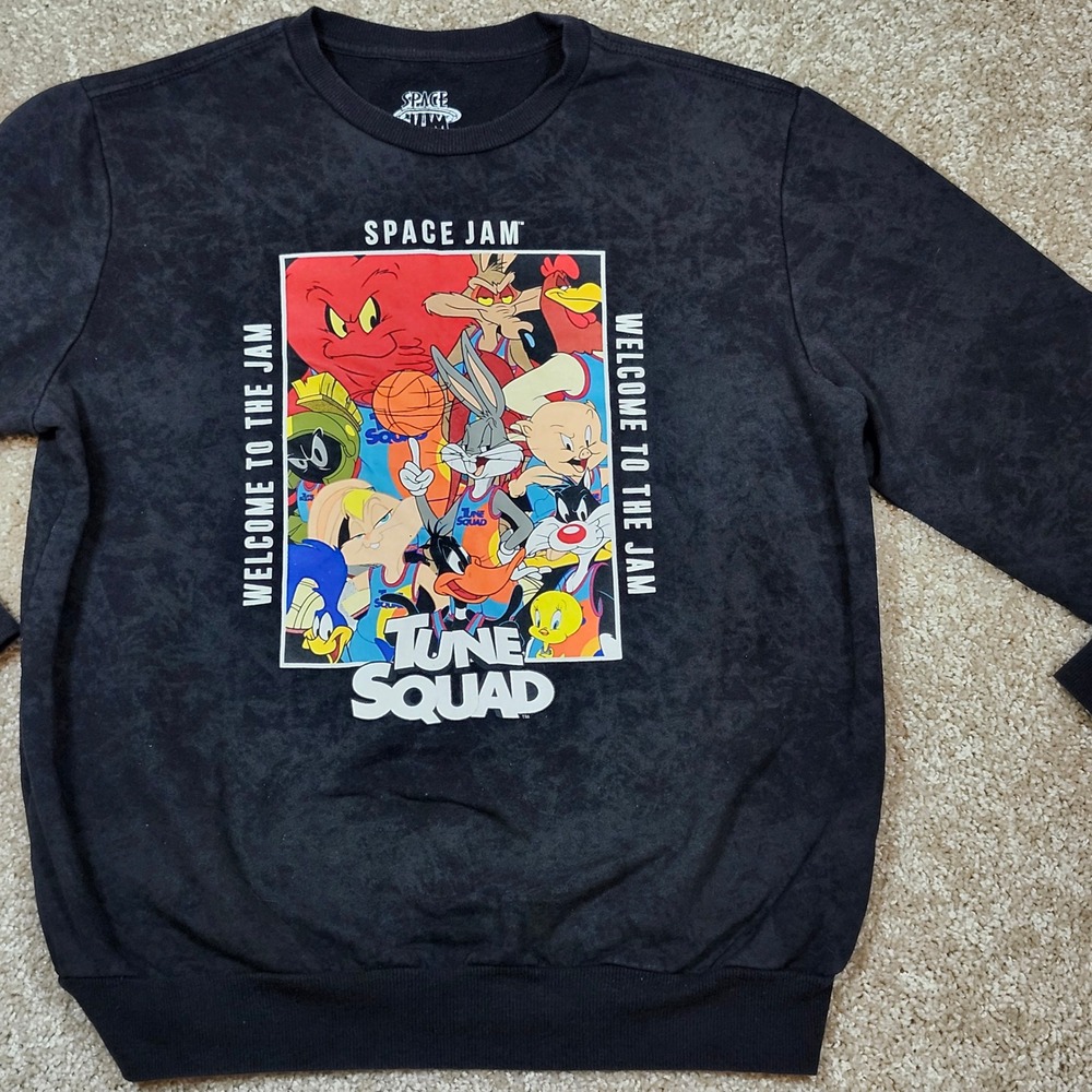 Space Jam Sweatshirt‎ Tune Squad Graphic Black Acid Wash Streetwear Medium